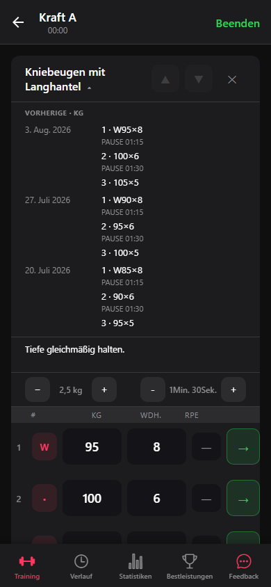 Eine Übungsnotiz neben dem letzten Satzverlauf.