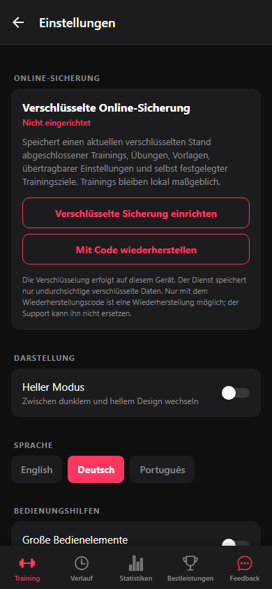 Die Karte für verschlüsselte Online-Sicherung und der Zugang zum Wiederherstellungscode.