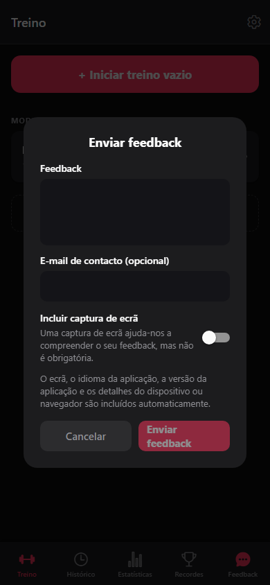 O formulário de feedback com captura opcional.